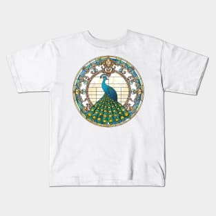 Stained Glass Peacock #1 Kids T-Shirt